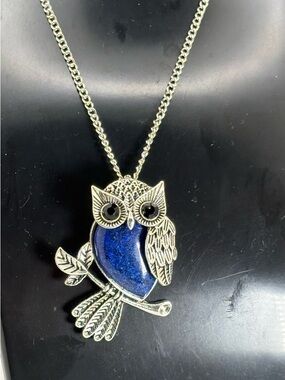 Lapis Lazuli Owl Necklace • Silver-Tone Owl Pendant